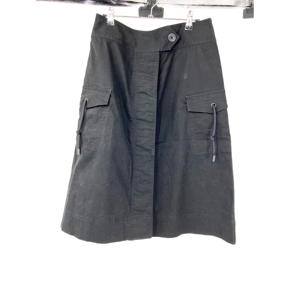 Country Road Black Utility Cargo Midi Skirt Women 10 Wrap Front Button Pockets